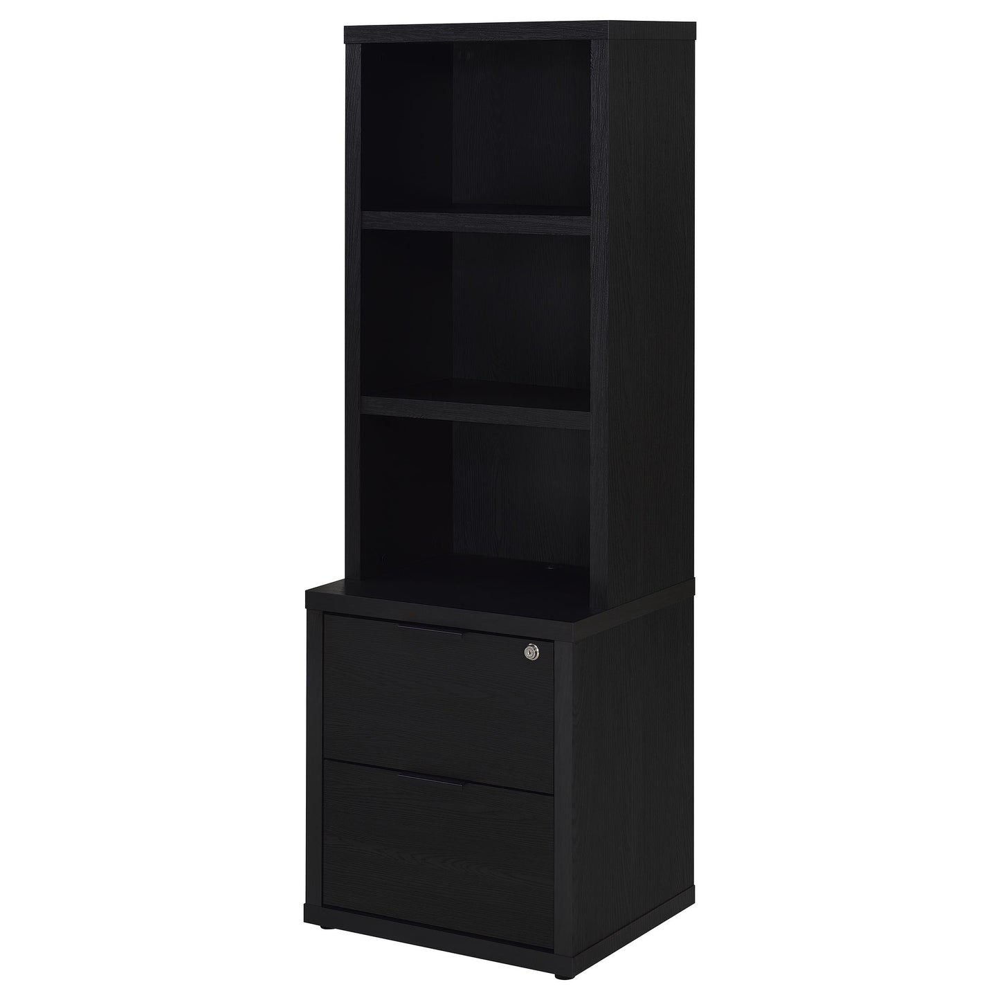 elena 3-shelf bookcase usb and lockable drawer black