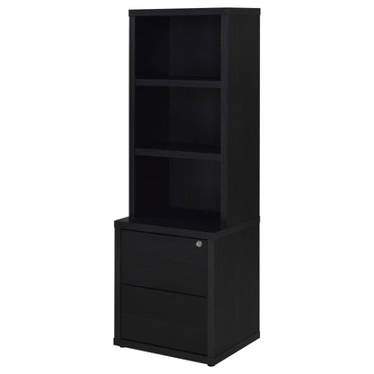 Elena 3-shelf Bookcase USB and Lockable Drawer Black