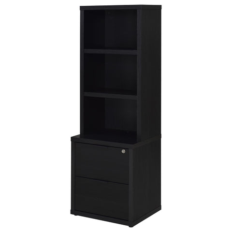 Elena 3-shelf Bookcase USB and Lockable Drawer Black