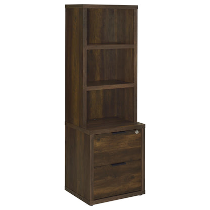 Elena 3-shelf Bookcase USB and Lockable Drawer Dark Pine