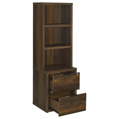 Elena 3-shelf Bookcase USB and Lockable Drawer Dark Pine