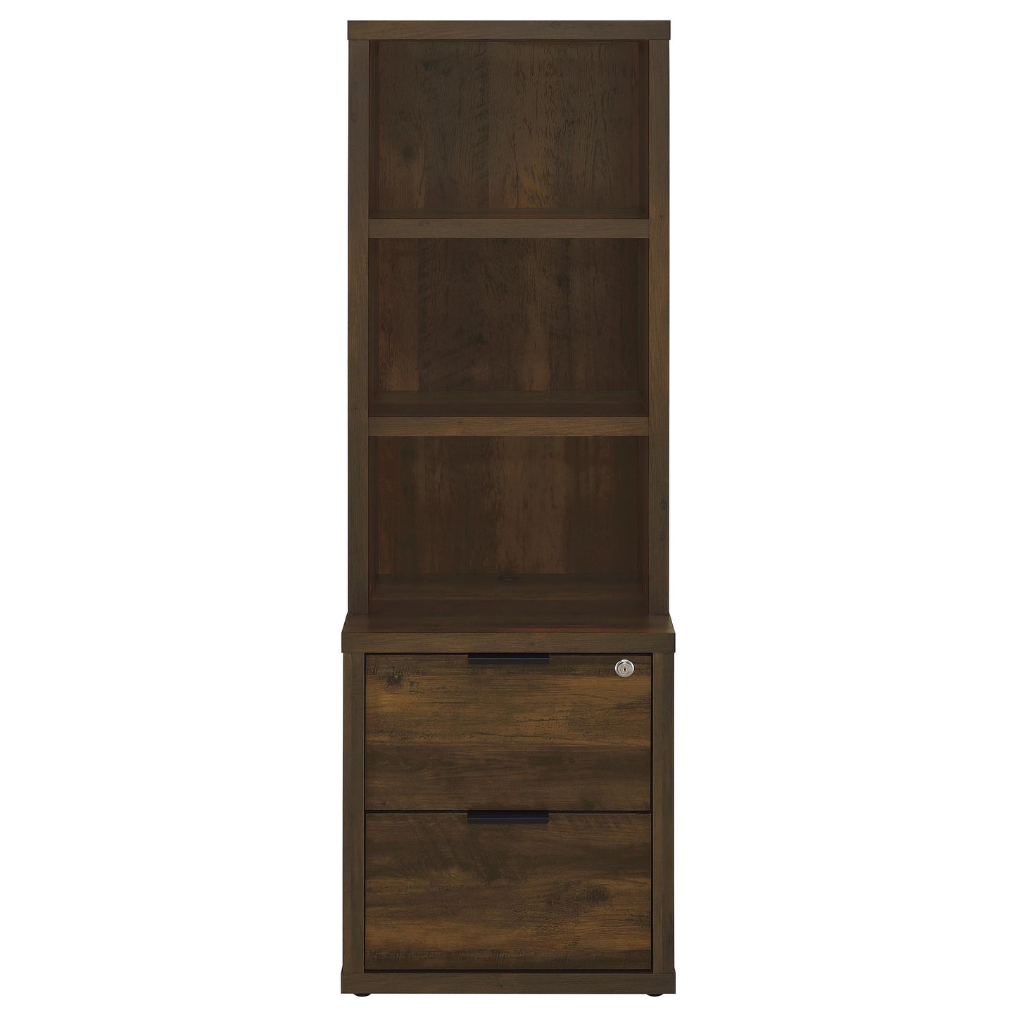 elena 3-shelf bookcase usb and lockable drawer dark pine