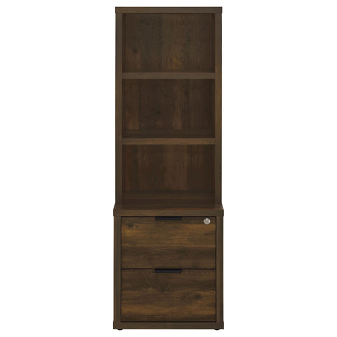 Elena 3-shelf Bookcase USB and Lockable Drawer Dark Pine