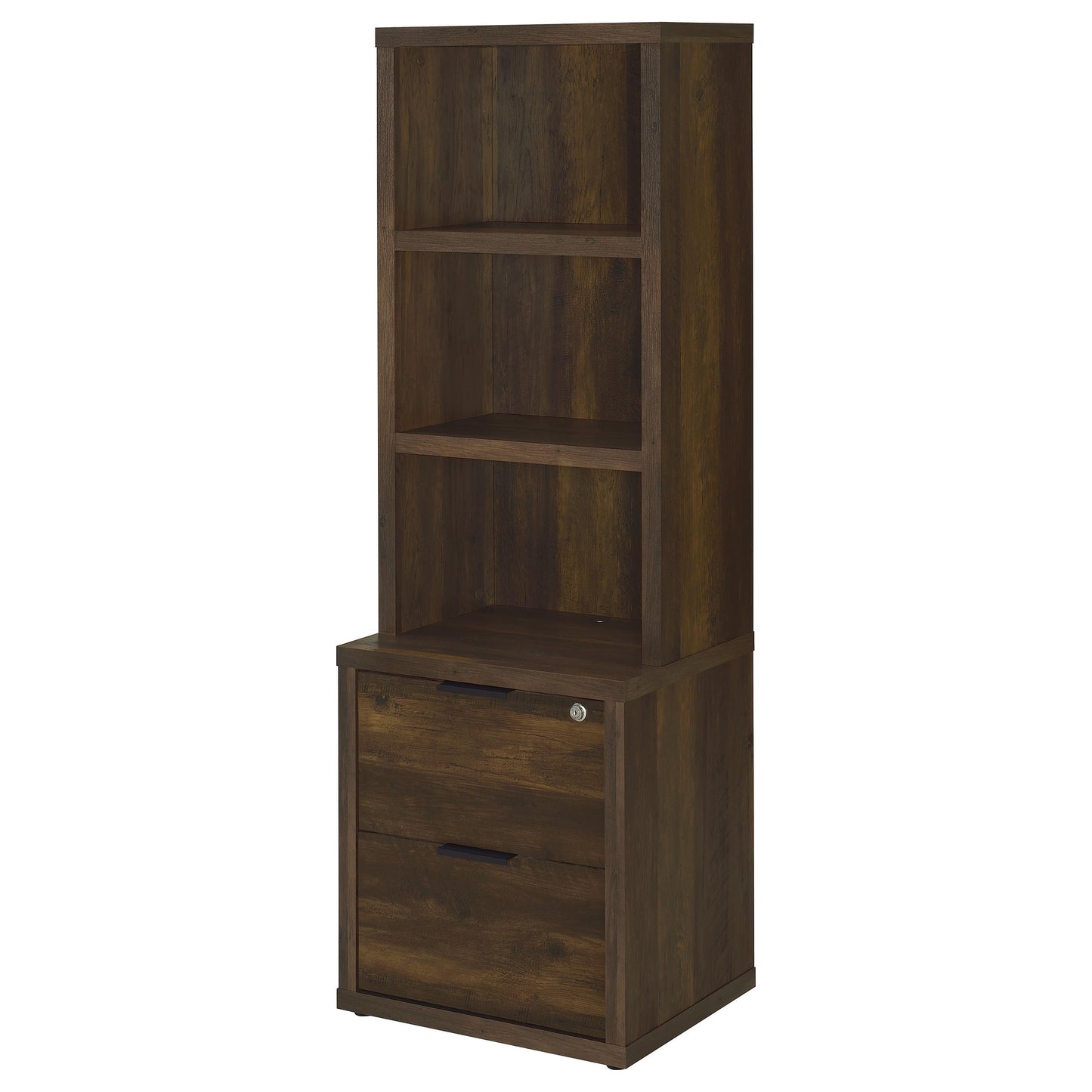 elena 3-shelf bookcase usb and lockable drawer dark pine