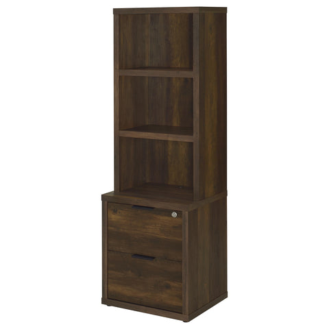 Elena 3-shelf Bookcase USB and Lockable Drawer Dark Pine