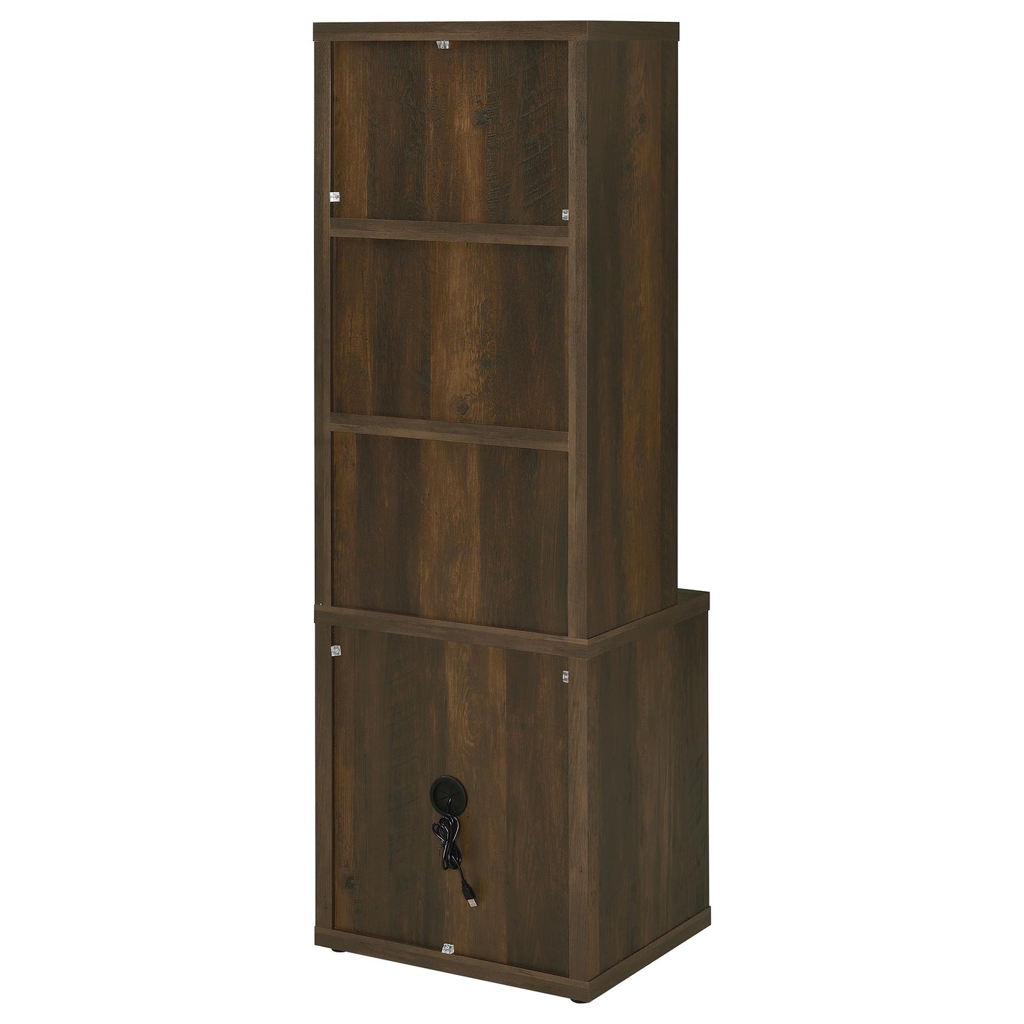 elena 3-shelf bookcase usb and lockable drawer dark pine