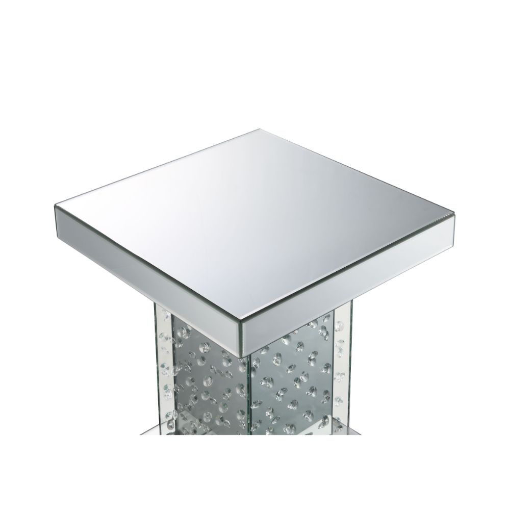 caius nysa end table, mirrored & faux crystals