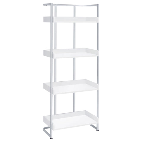 Warner 68-inch 4-shelf Bookshelf White High Gloss and ChromeWhite High Gloss