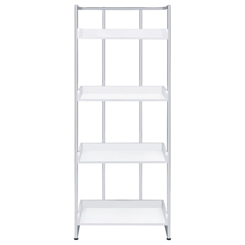 Warner 68-inch 4-shelf Bookshelf White High Gloss and ChromeWhite High Gloss