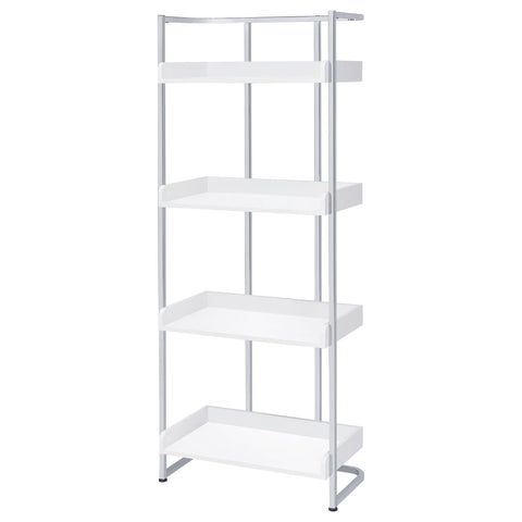 Warner 68-inch 4-shelf Bookshelf White High Gloss and ChromeWhite High Gloss