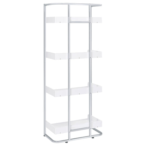 Warner 68-inch 4-shelf Bookshelf White High Gloss and ChromeWhite High Gloss