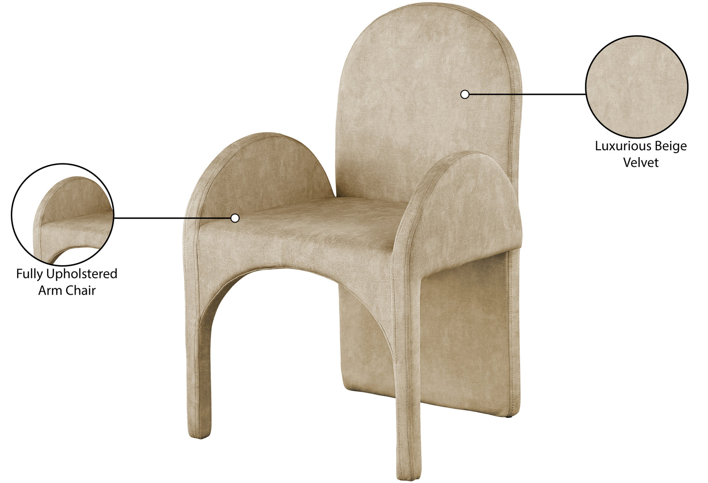 august beige velvet dining arm chair ac