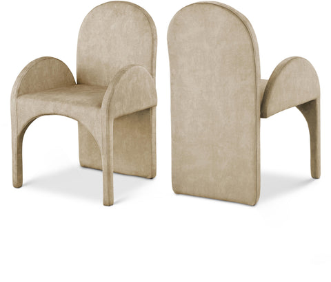Noelle Beige Velvet Upholstered Dining Arm Chair, 2-Piece