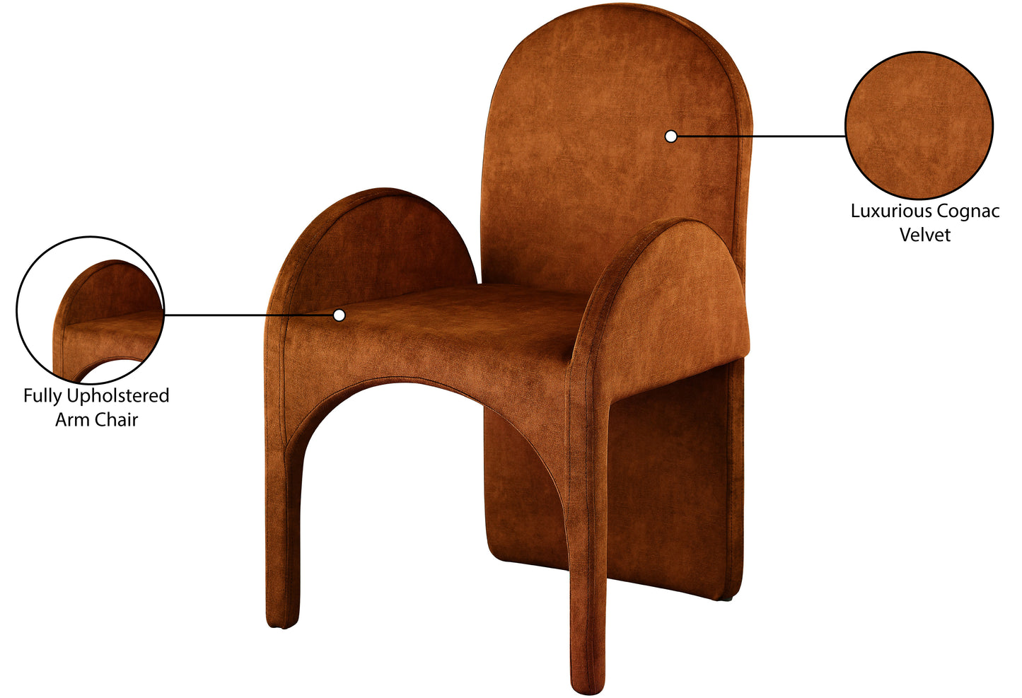 august cognac velvet dining arm chair ac