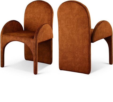 Noelle Cognac Velvet Upholstered Dining Arm Chair, 2-Piece