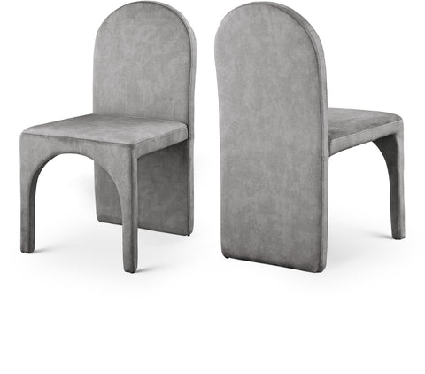 Noelle Grey Velvet Upholstered Dining Side Chair, 2-Piece