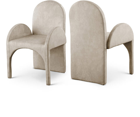 Noelle Stone Velvet Upholstered Dining Arm Chair, 2-Piece