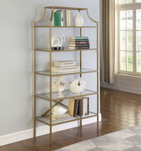 Novak 70-inch 5-shelf Glass Bookshelf GoldGold