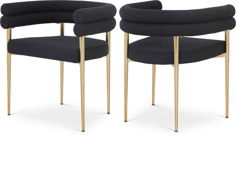 Indie Black Boucle Fabric Upholstered Dining Chair, 2-Piece
