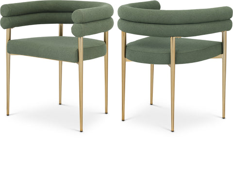 Indie Green Boucle Fabric Upholstered Dining Chair, 2-Piece