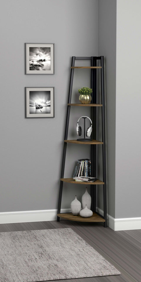 Bowfield 63-inch 5-shelf Bookshelf Black and Aged WalnutAged Walnut