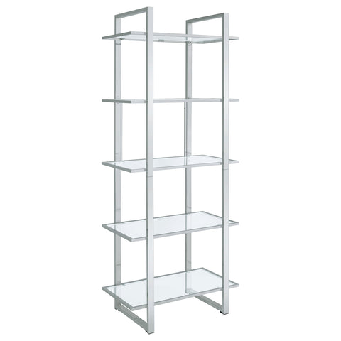 Gilmore 79-inch 5-shelf Glass Bookshelf ChromeClear