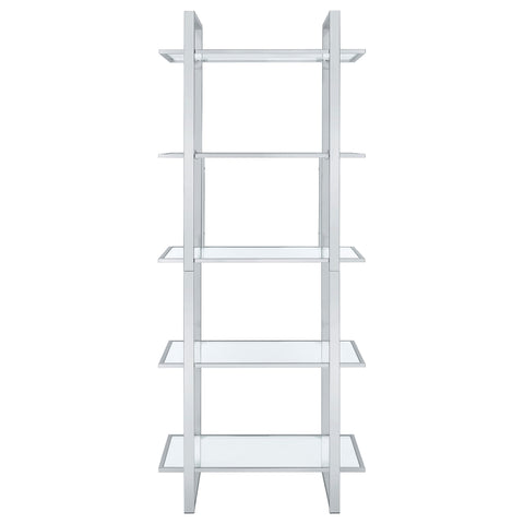 Gilmore 79-inch 5-shelf Glass Bookshelf ChromeClear