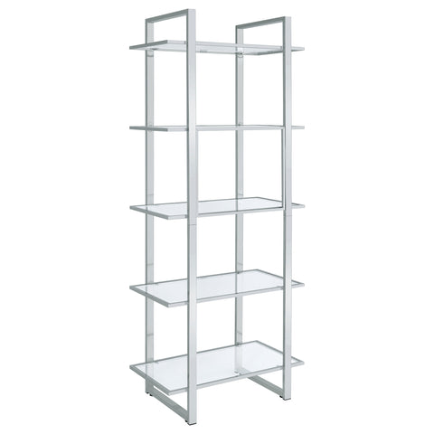 Gilmore 79-inch 5-shelf Glass Bookshelf ChromeClear