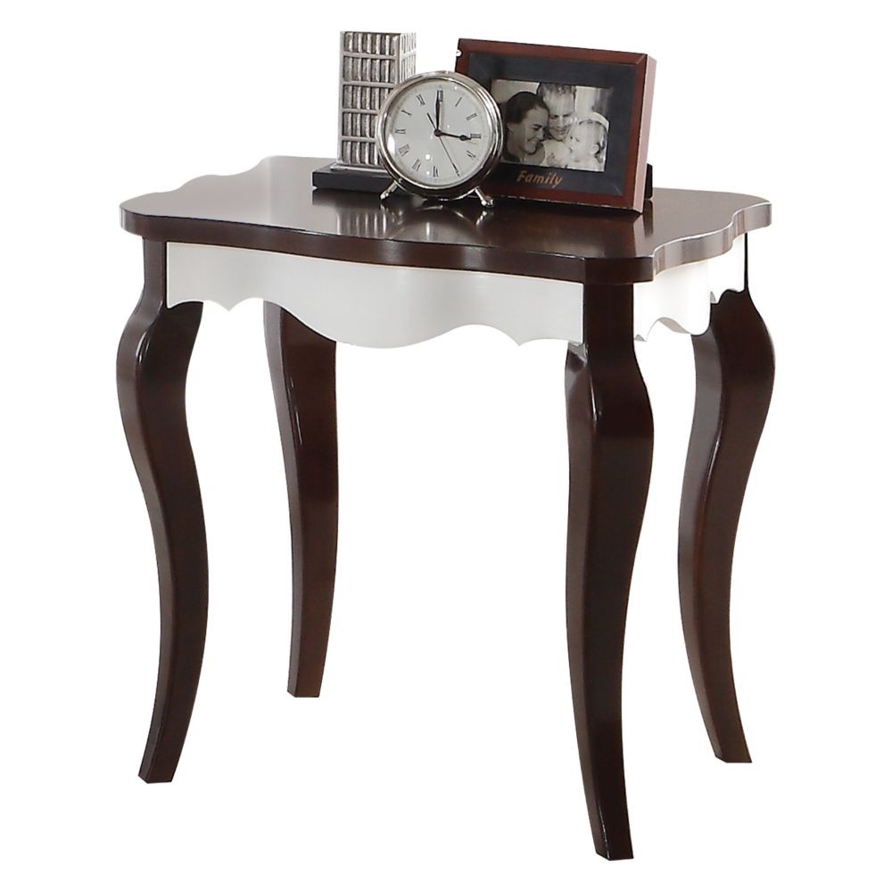 hanley end table, white & walnut finish