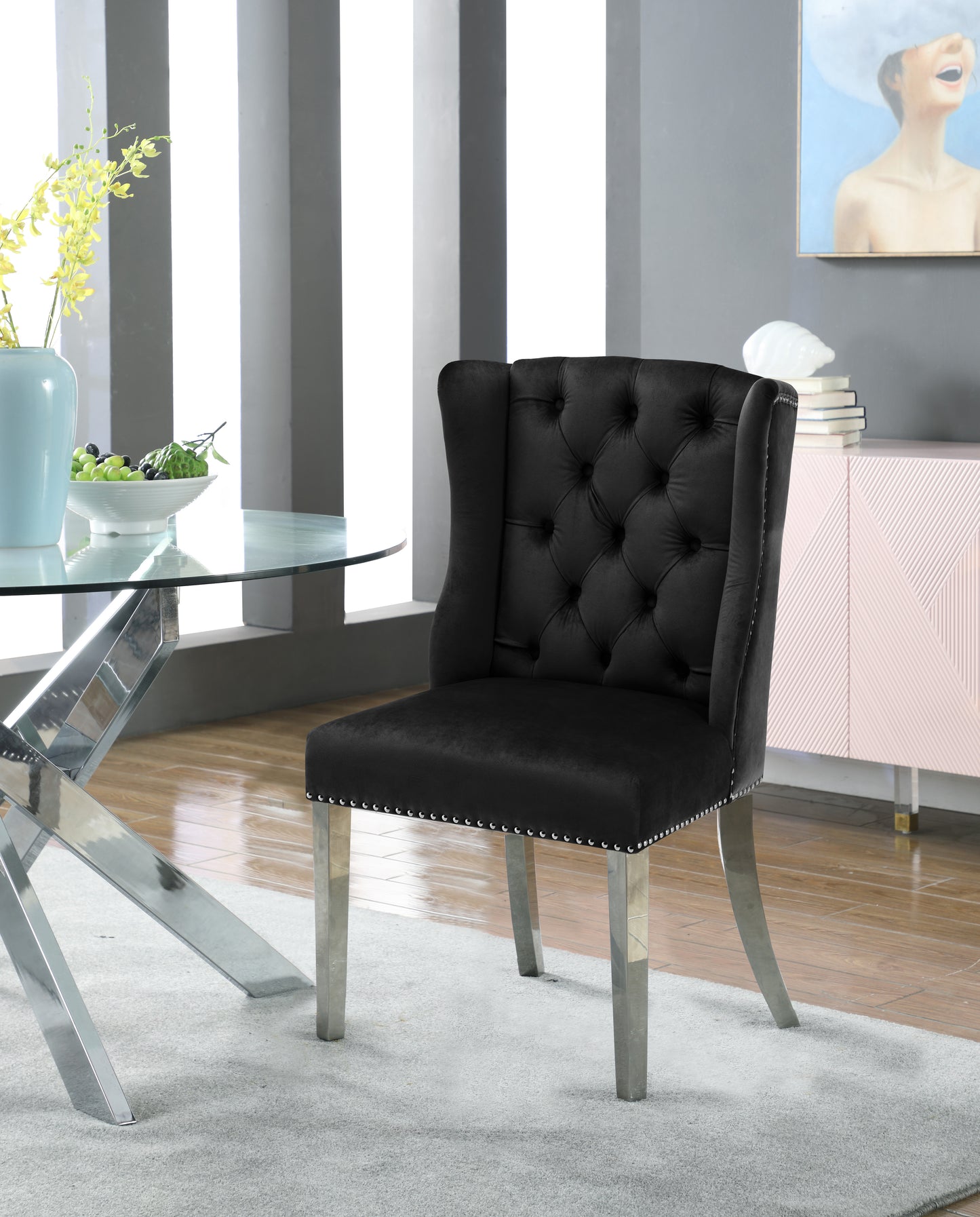 aria black velvet dining chair c