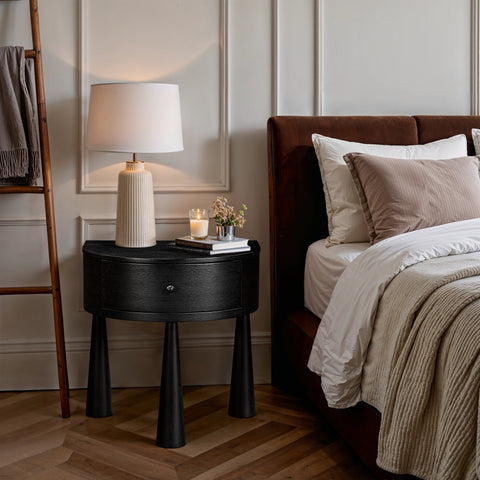 Laurel 23.75" Black Acacia Veneer And Solid Wood Nightstand, 1 Piece