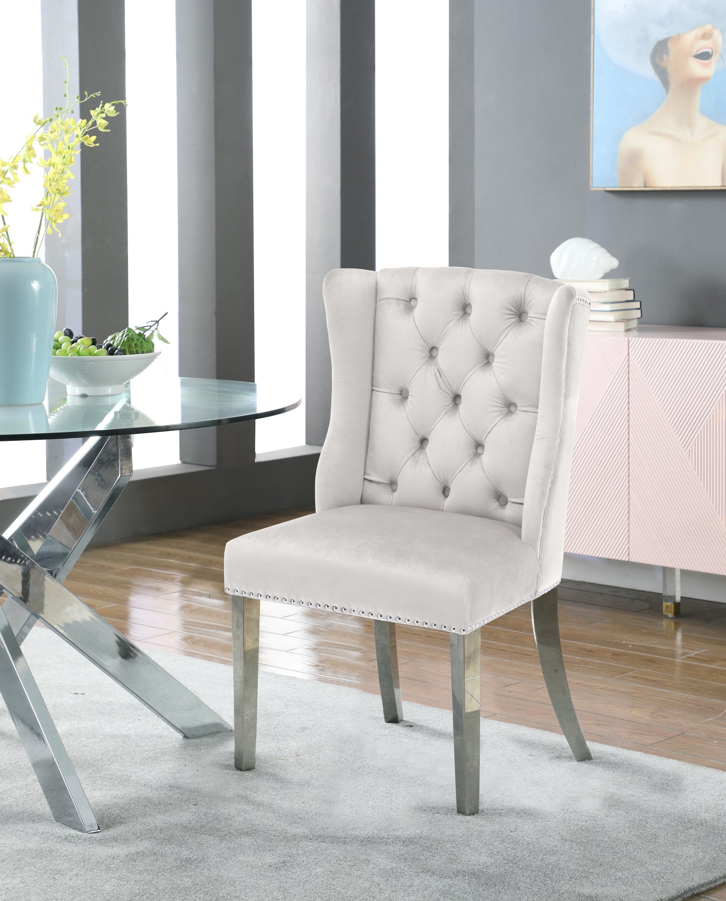 aria cream velvet dining chair c