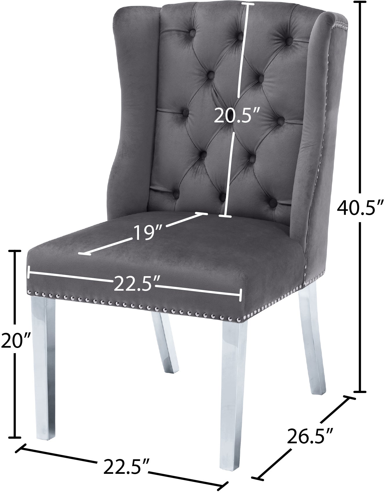 aria grey velvet dining chair c