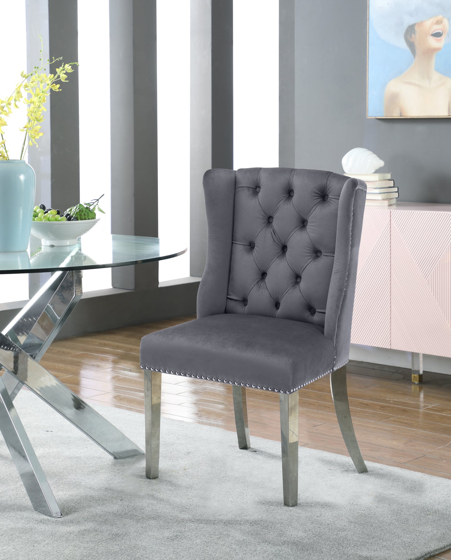 aria grey velvet dining chair c