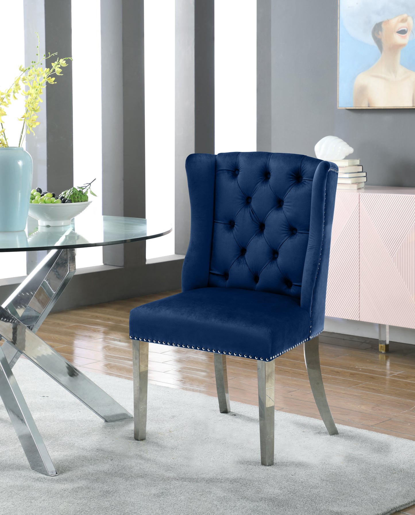 aria navy velvet dining chair c