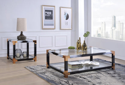 Harel Coffee Table, Clear Glass & White Brushed Finish