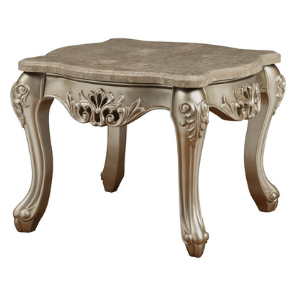 Caryn End Table, Marble Top & Champagne Finish