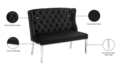 Aria Black Velvet Settee Bench Black