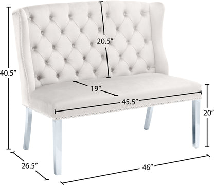 Aria Cream Velvet Settee Bench Cream