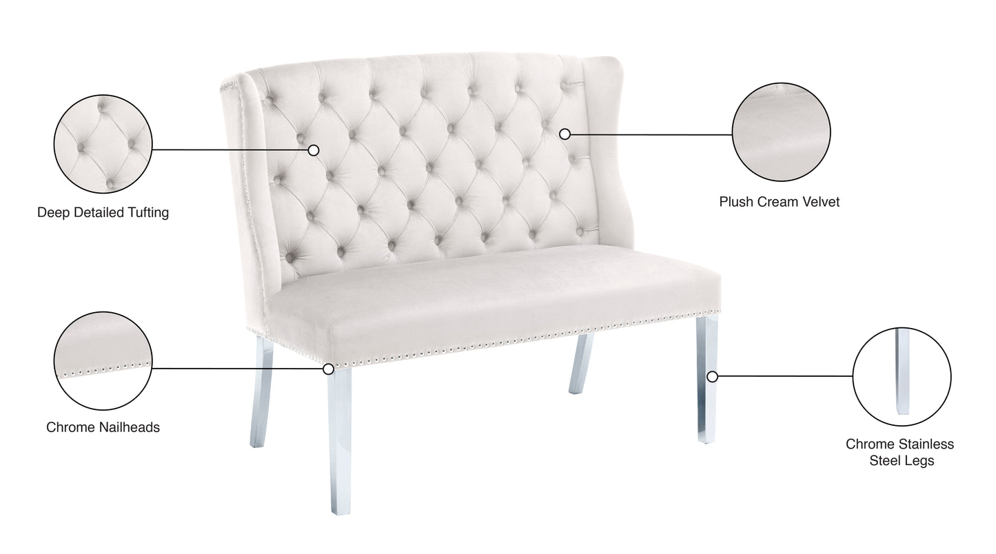 aria cream velvet settee bench cream