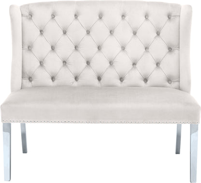 Aria Cream Velvet Settee Bench Cream