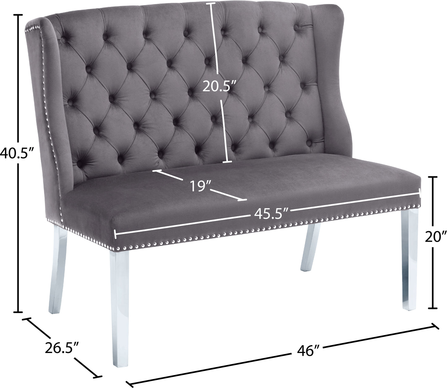 aria grey velvet settee bench grey