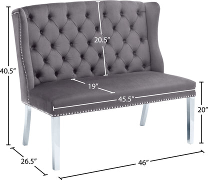 Aria Grey Velvet Settee Bench Grey