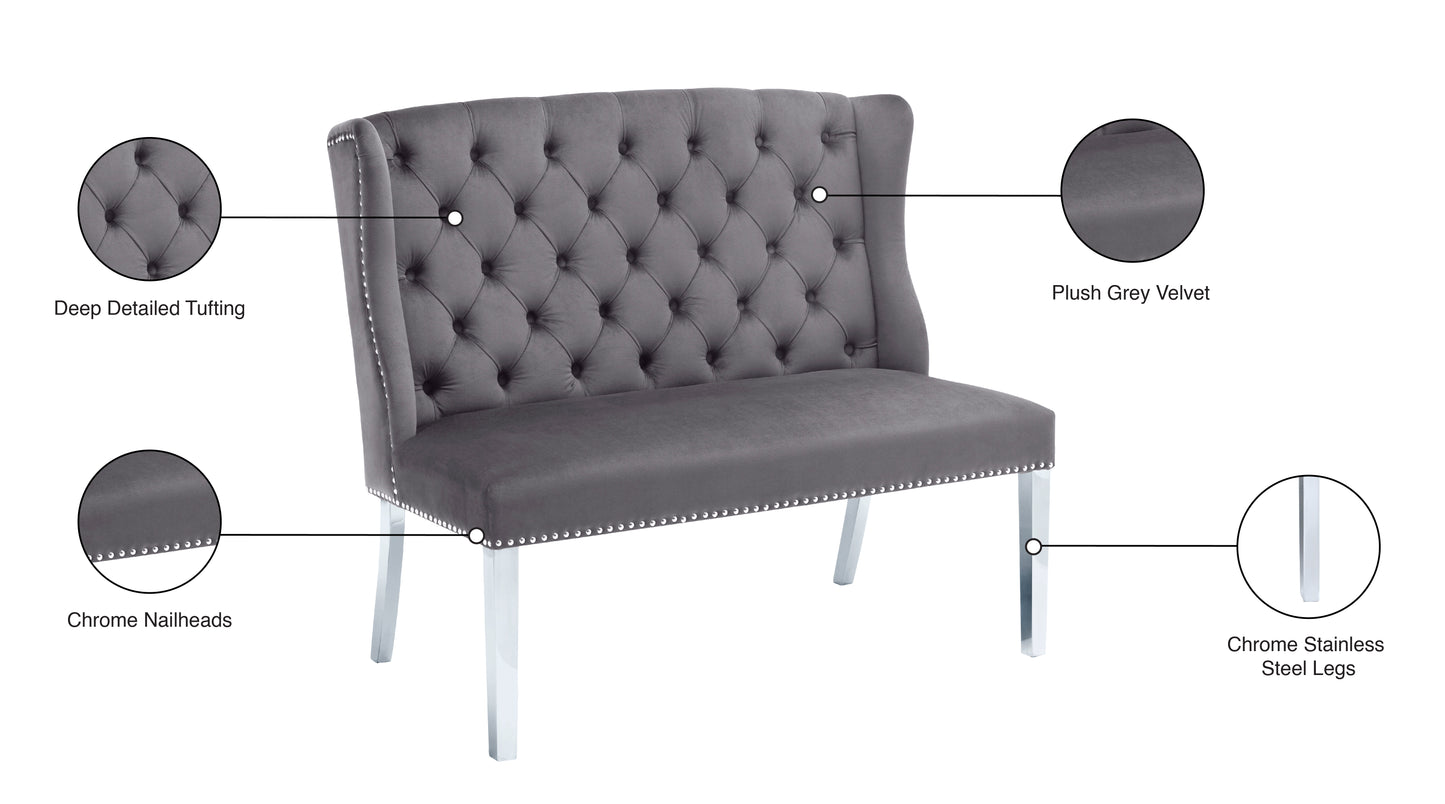 aria grey velvet settee bench grey