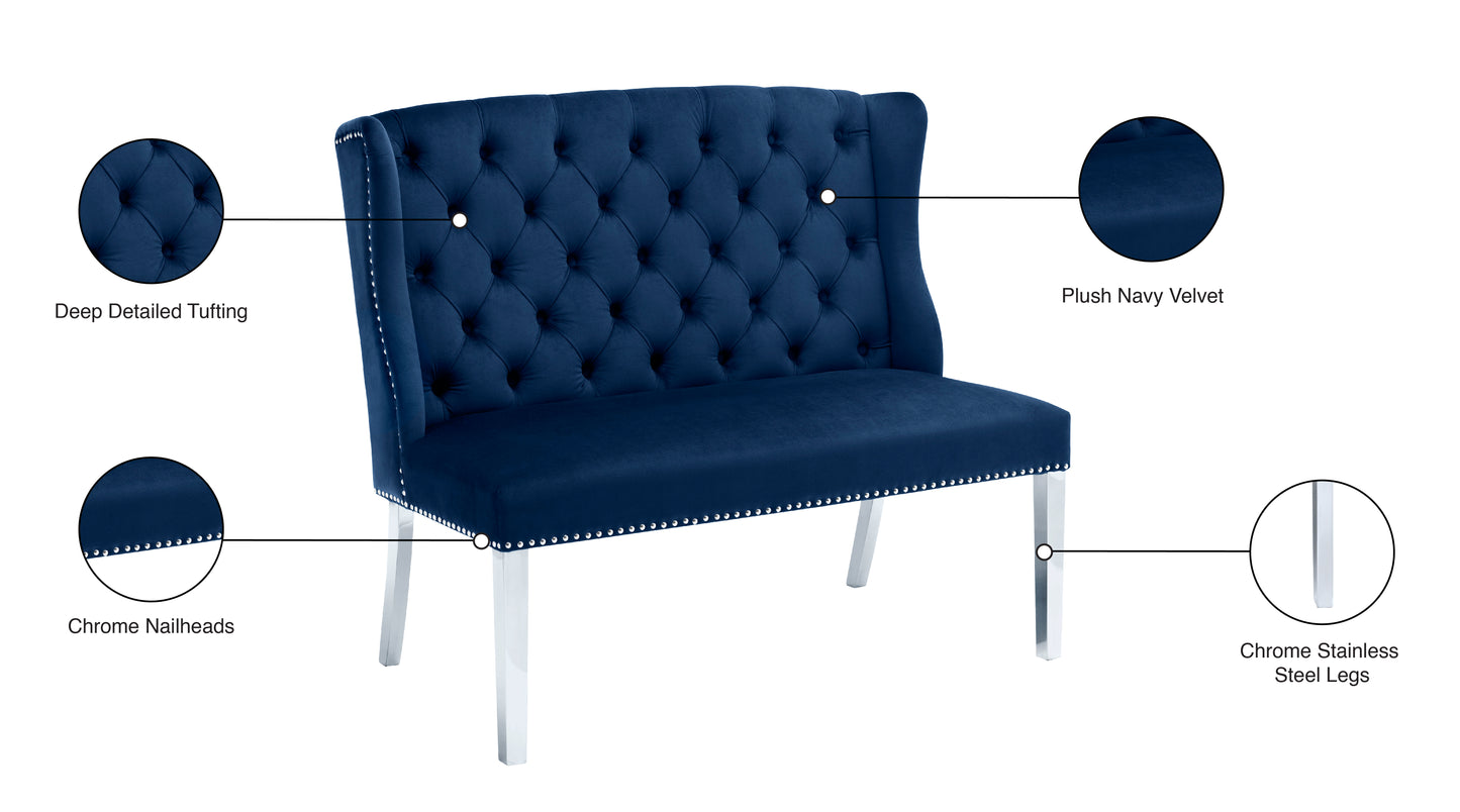 aria navy velvet settee bench navy