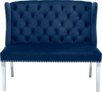 Aria Navy Velvet Settee Bench Navy