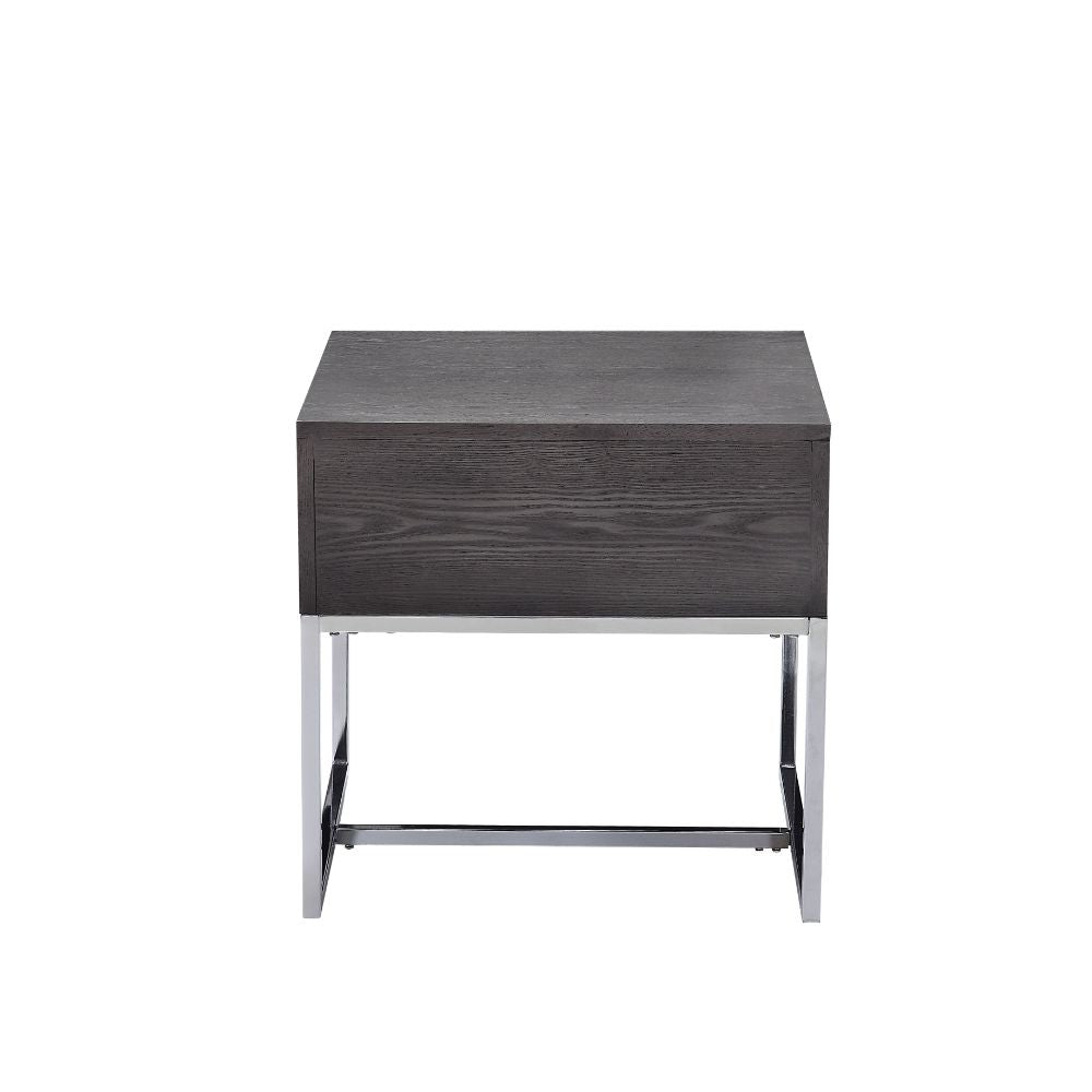 hartman end table, gray oak & chrome finish