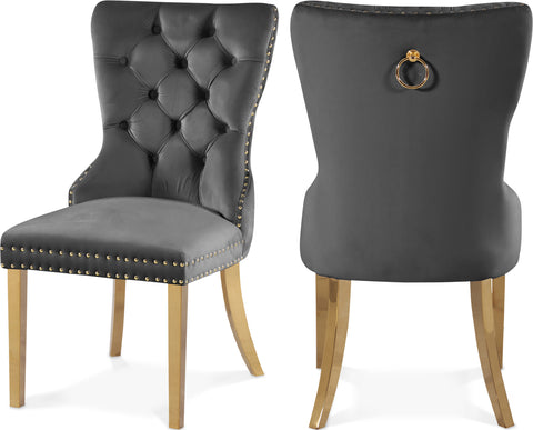 Yara Grey Velvet Upholstered Dining Chair, 2-Piece (Style 2)