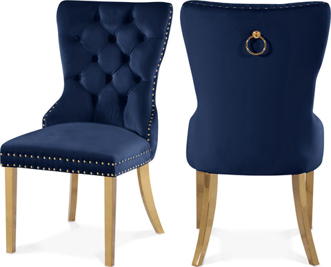 Yara Navy Velvet Upholstered Dining Chair, 2-Piece (Style 2)
