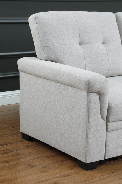 Kaden Light Gray Linen Reversible Sleeper Sectional Sofa with Storage Chaise